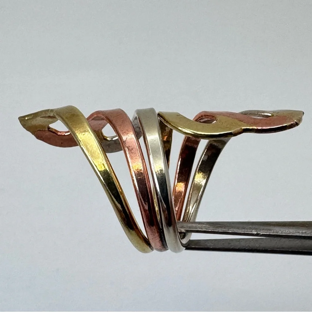 Vintage Mexico Tri Tone Silver Gold Rose Gold Statement Ring Boho